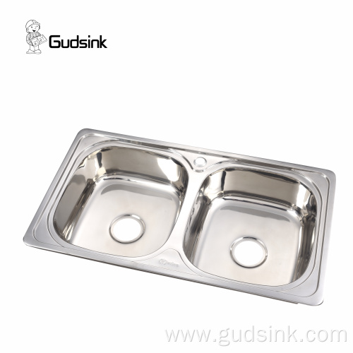 Countertop polished surface double bowl sink
